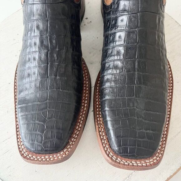 NEW Rod Patrick Mens Cowboy Boots Size 7A Black Caiman Western Boots Square Toe - Picture 6 of 11